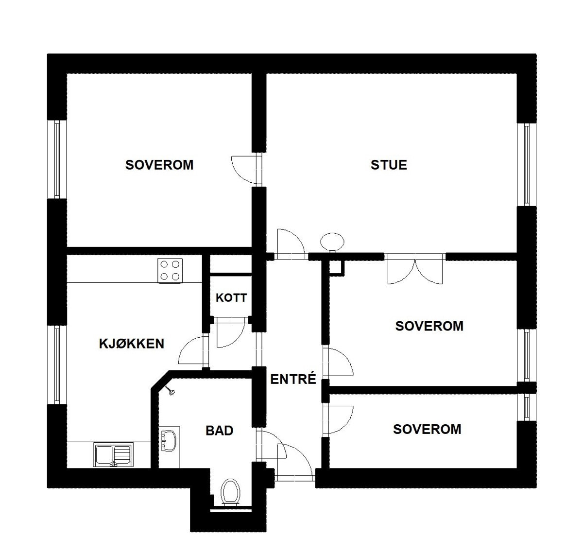 Boligen har en god planløsning med mange rom. Takhøyden er på hele 2,77 meter i stuen. Galleribilde