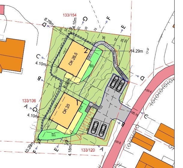 Prosjektert plassering av hus og uteområde. Galleribilde