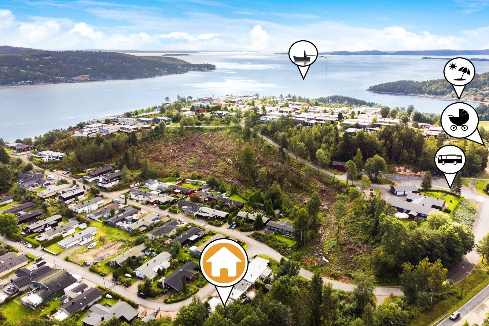 Fra boligen er det kort gangavstand til barnehage og en spasertur ned til fjorden som kan by på gode bademuligheter og fine forhold for fiske og båtliv Galleribilde