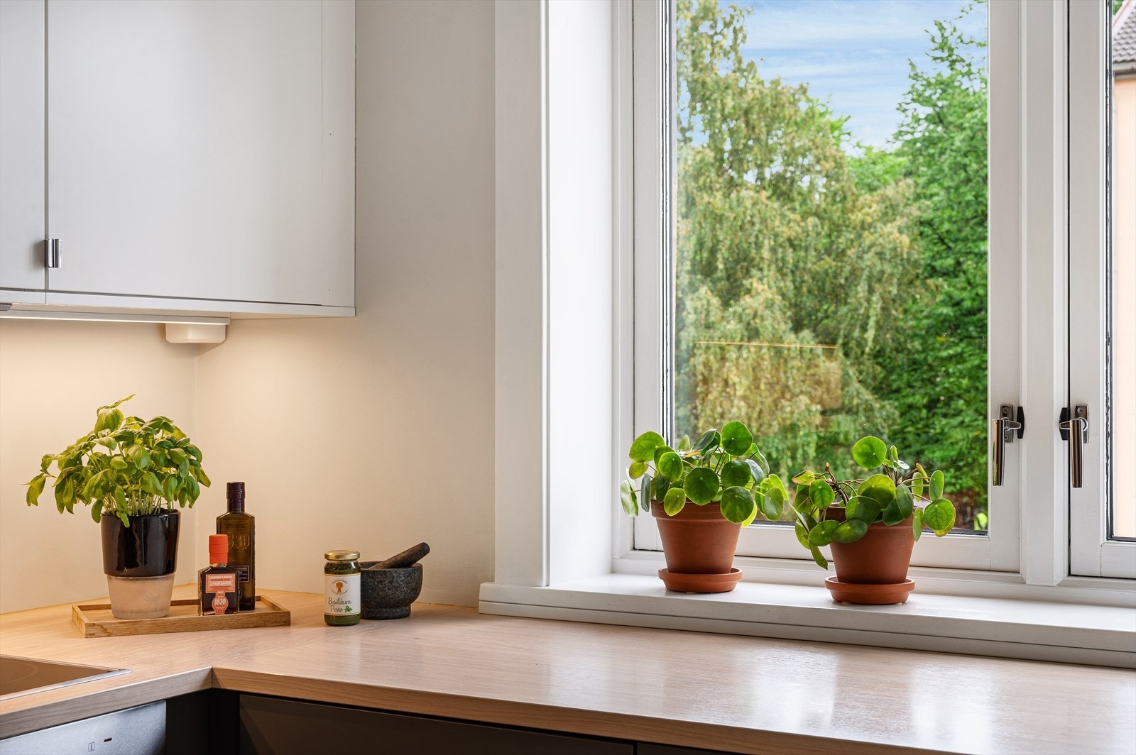 Kjøkkenet vender ut mot fellesareal og byr på hyggelig utsyn. Galleribilde