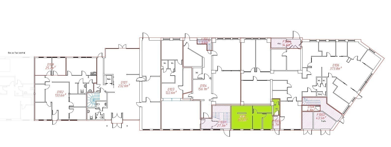 1. etasje. Plantegning kontor 105 Galleribilde