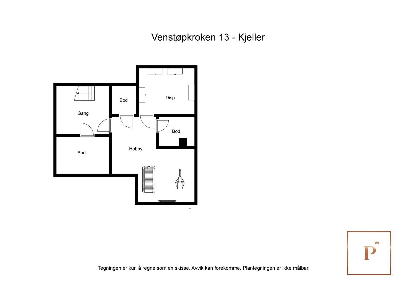Plantegning kjeller (kjelleren er på ca 160 kvm og dette fremkommer ikke av tegning) Galleribilde