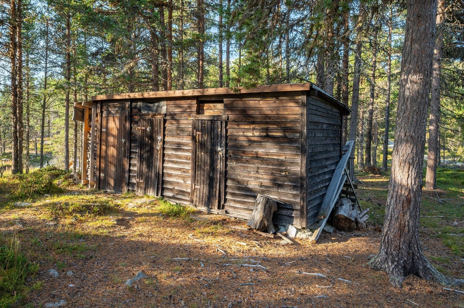 Uthus med bod, vedskjul og utedo. Galleribilde