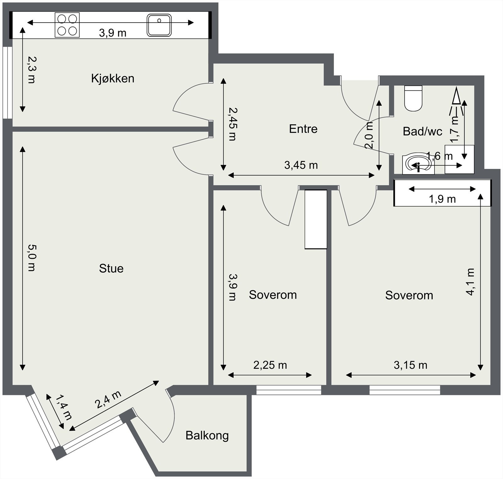 Plantegning med mål. Galleribilde