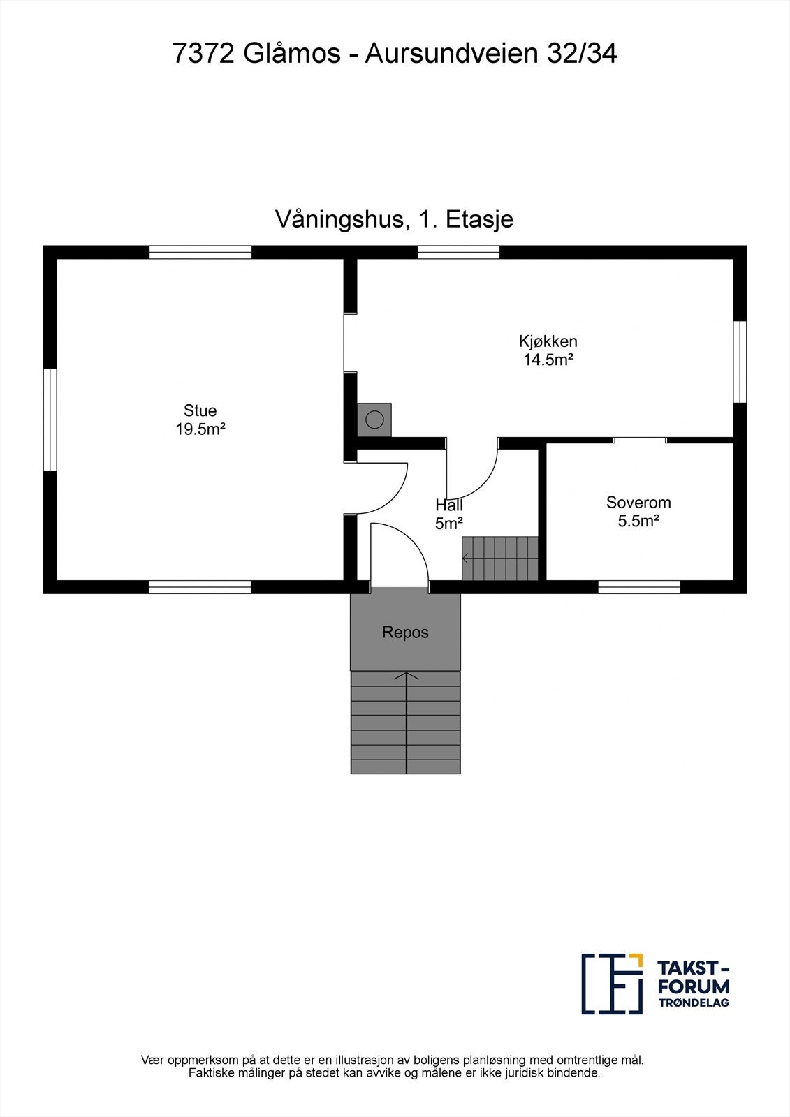 Plantegning 1. etasje våningshus. Galleribilde