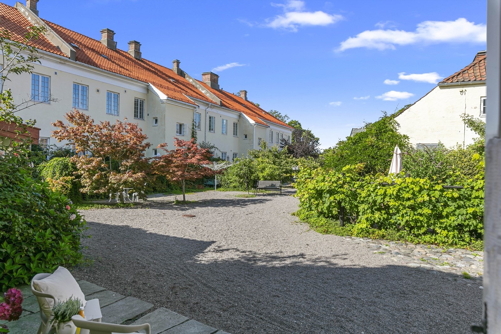 Steinar Rønningen, gartner av yrke, har stått for en del av planleggingen av hagen som vokser så frodig og fin mellom de staselige gamle bygningene i borettslaget! Galleribilde