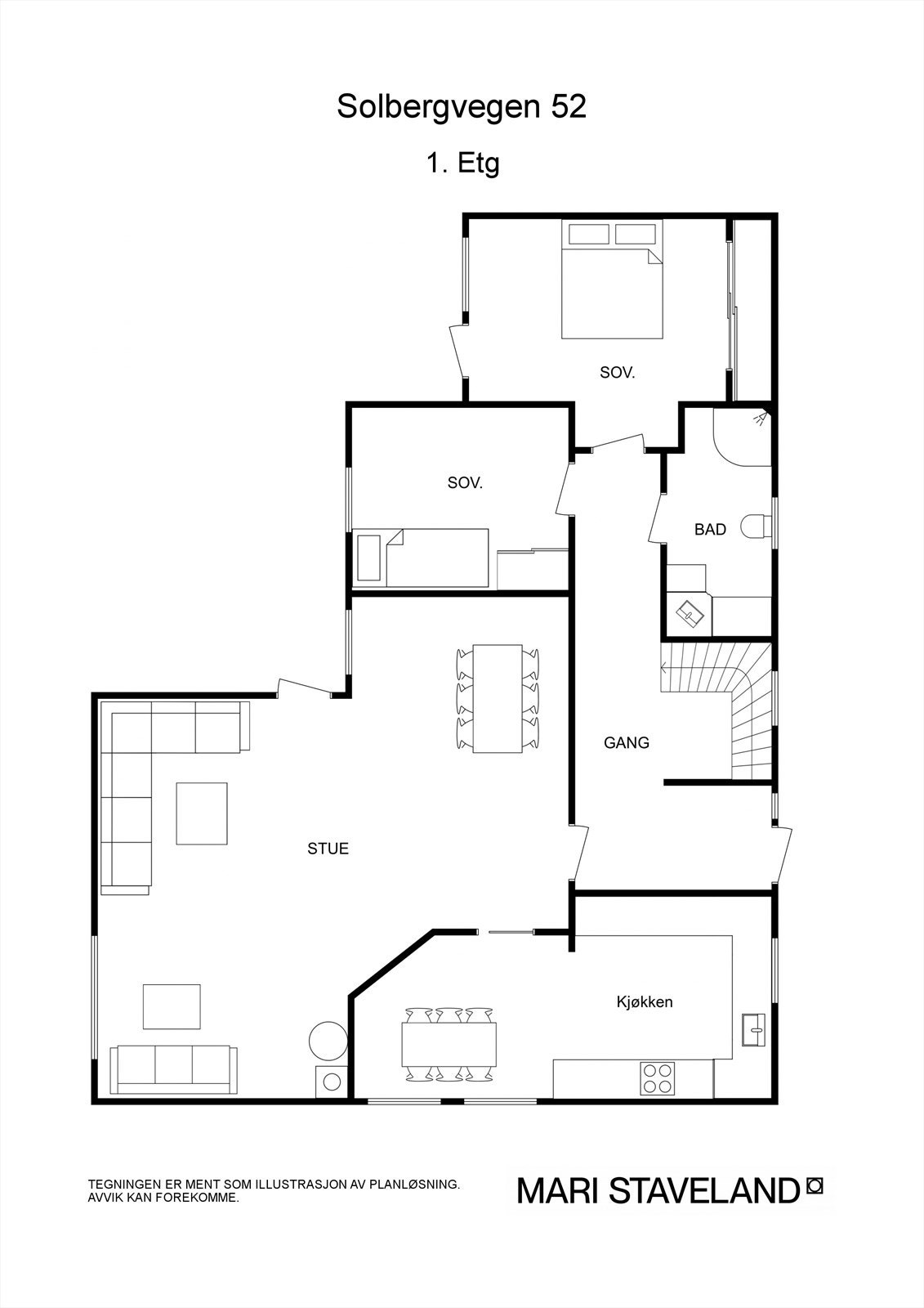 Floorplan letterhead - Solbergvegen 52 - 1. Etg - 2D Floor Plan Galleribilde