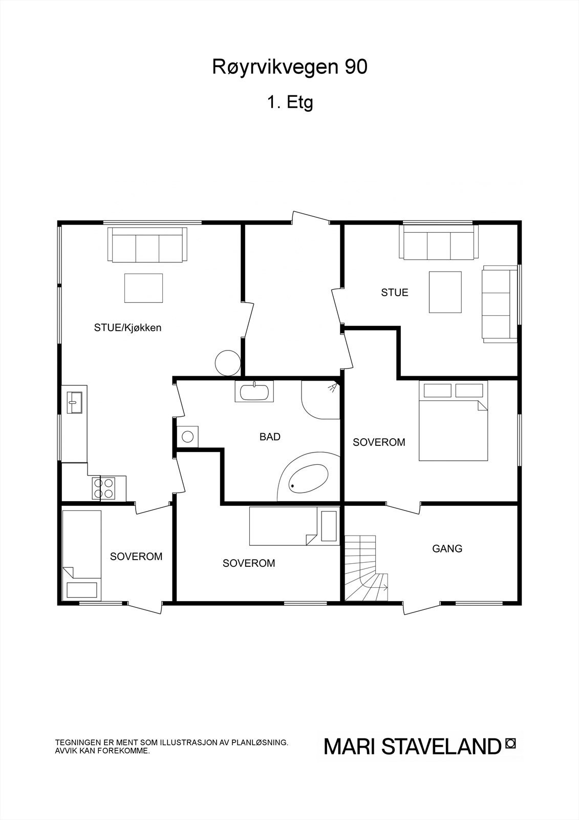 Floorplan letterhead - Røyrvikvegen 90 - 1. Etg - 2D Floor Plan Galleribilde