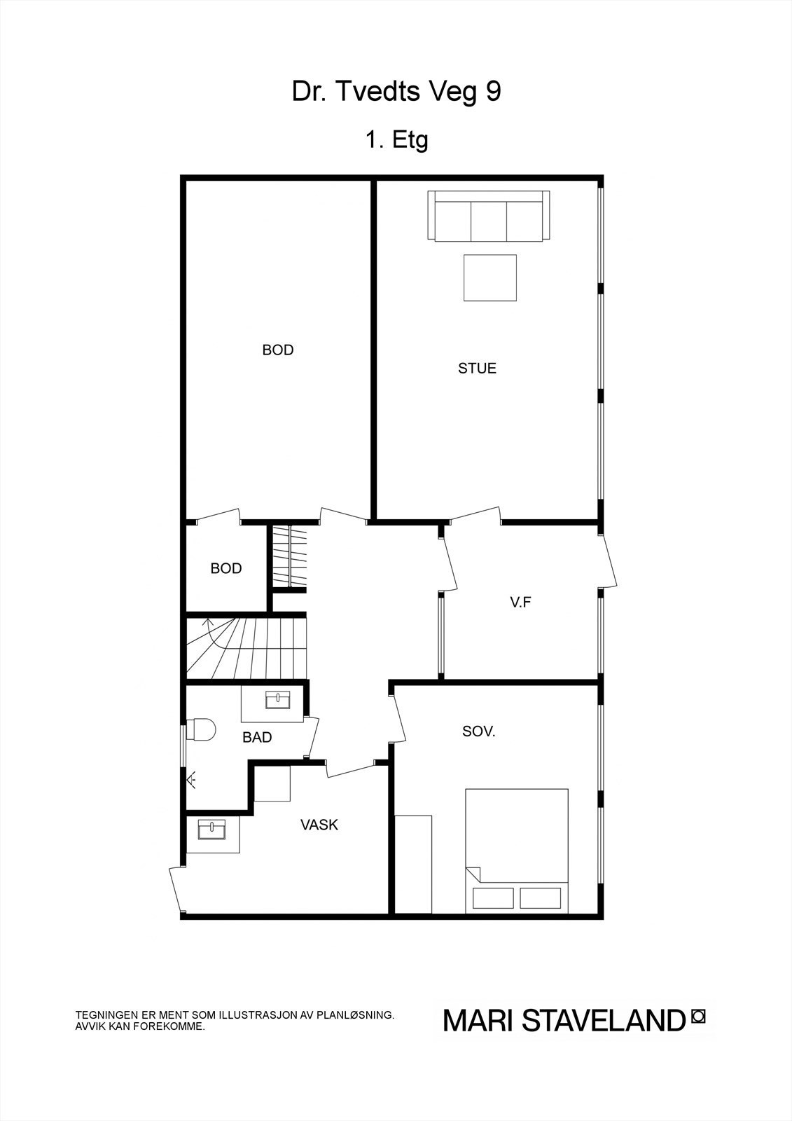 Floorplan letterhead - Dr. Tvedts Veg 9 - 1. Etg - 2D Floor Plan Galleribilde