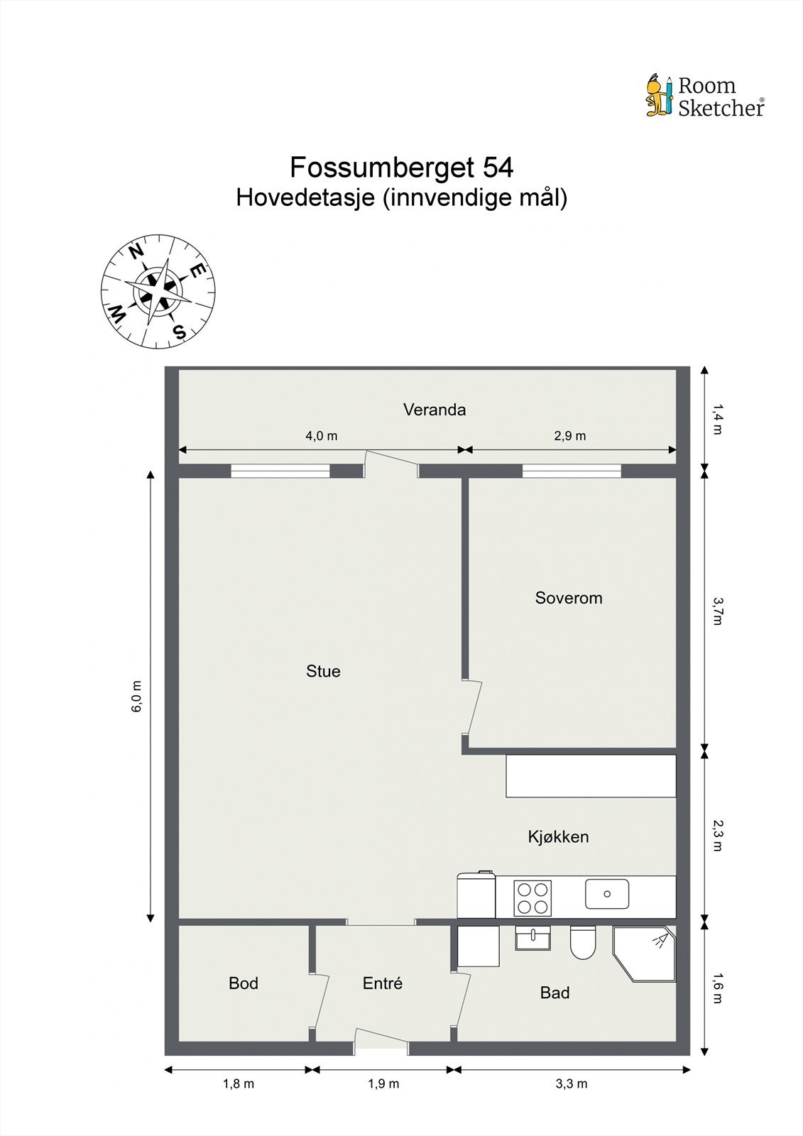 Leiligheten har en meget god planløsning som består av en lys stue, veranda, kjøkken i delvis åpning, romslig baderom, innebod, ett godt soverom og en innbydende entré Galleribilde