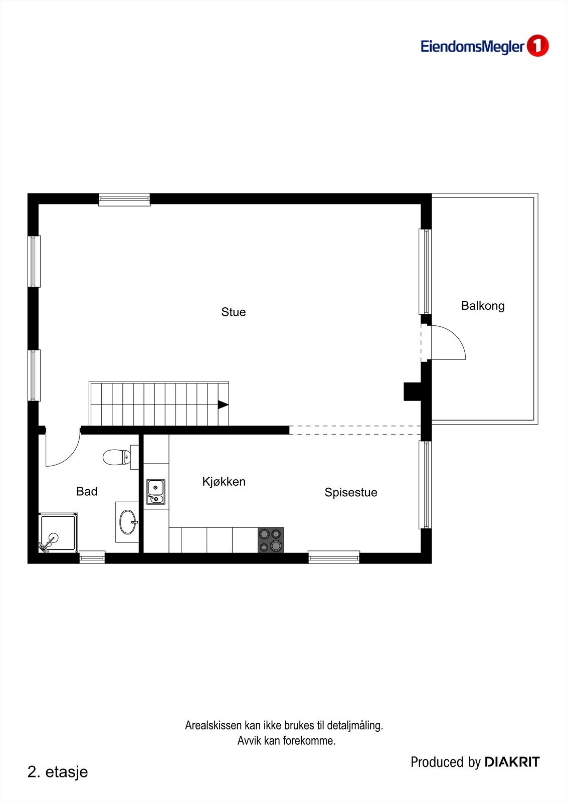 2. etasje. For å ta mål i tegningen eller prøvemøblere; benytt følgende link: https://cdn.diakrit.com/product/furnish/12319968 Galleribilde