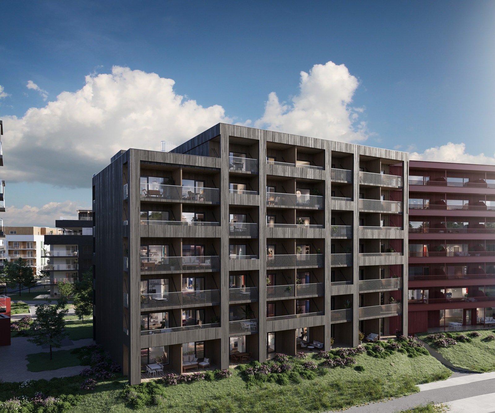 Delen av bygget med 2-roms leiligheter Galleribilde