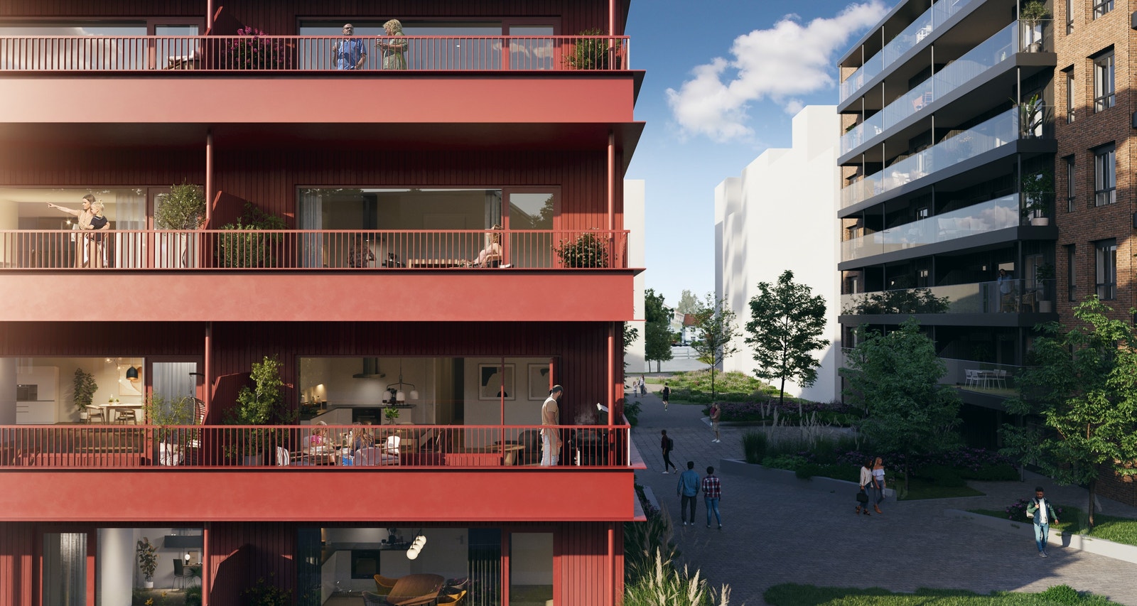 Boligene vil ha romslige balkonger med sydvendte solforhold og flotte uteområder Galleribilde