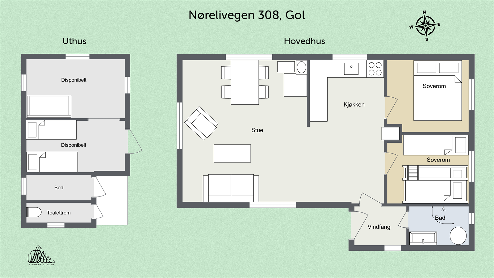 Illustrativ plantegning, hytte og uthus Galleribilde
