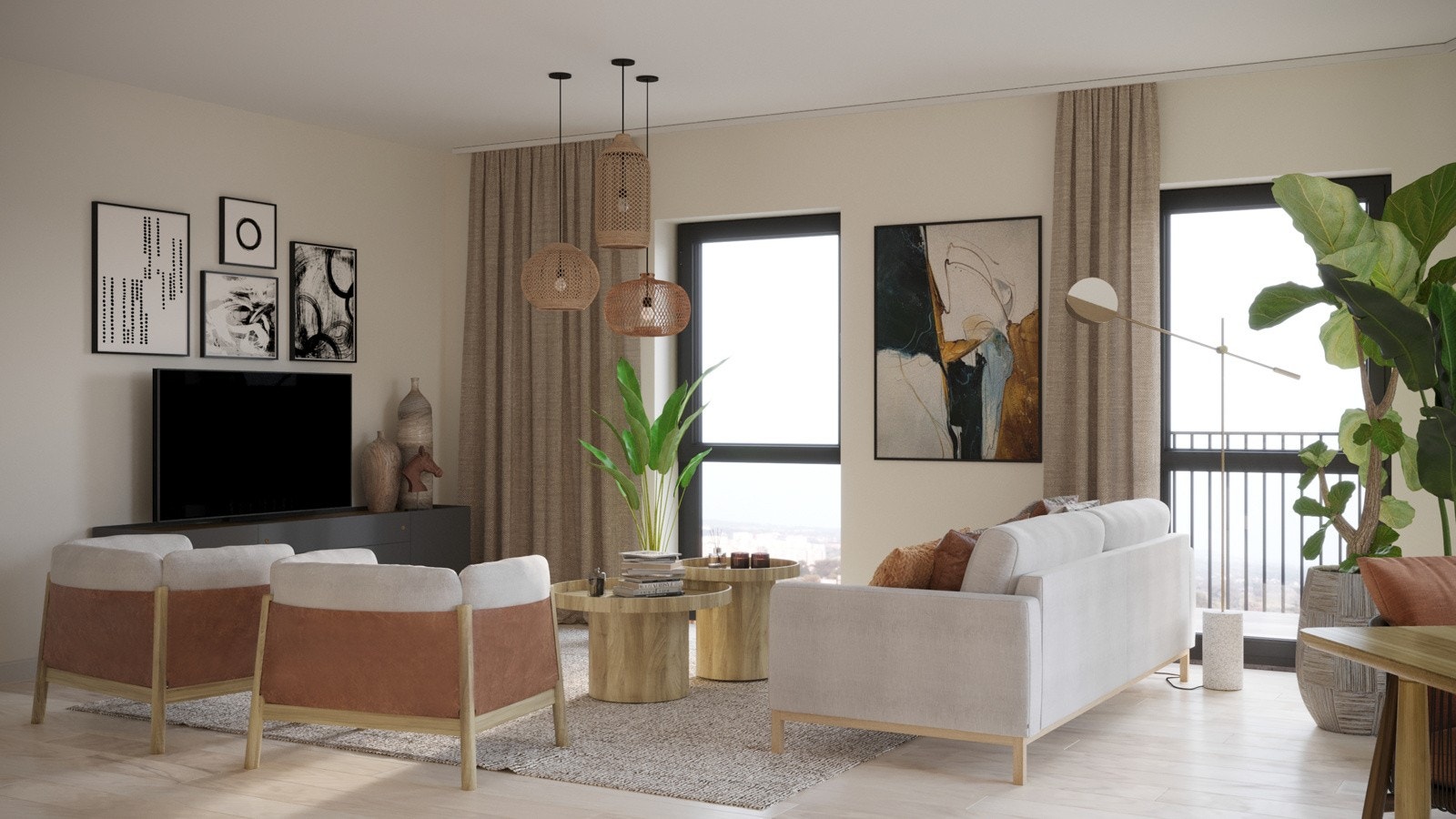 Illustrasjonsbilde. For leiligheten er konseptet tidløs valgt. Stilen for deg som liker det lune, hvor beige og varmgrå toner gjør det elegant og tidløst. Galleribilde