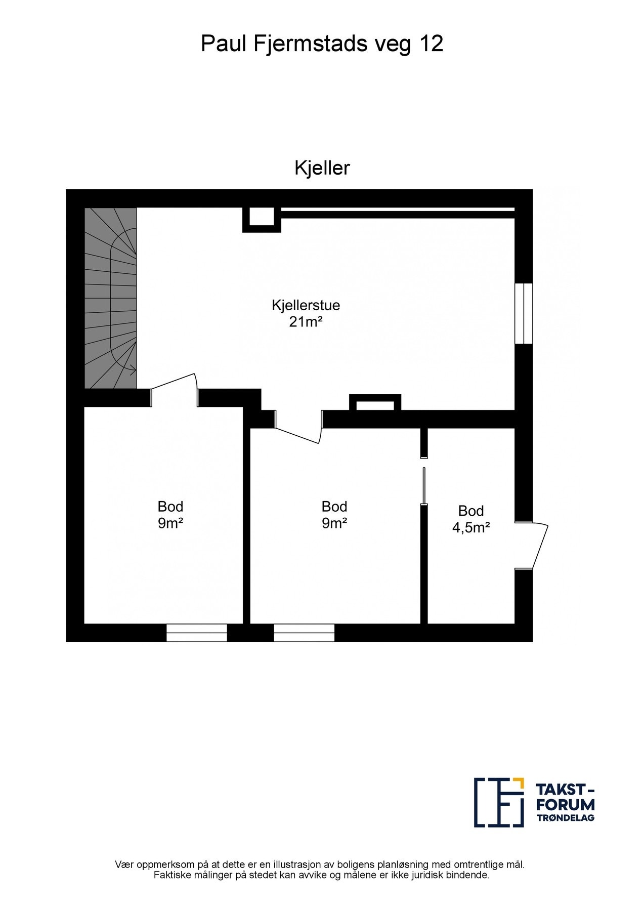 Planskisse kjeller med arealer. Galleribilde
