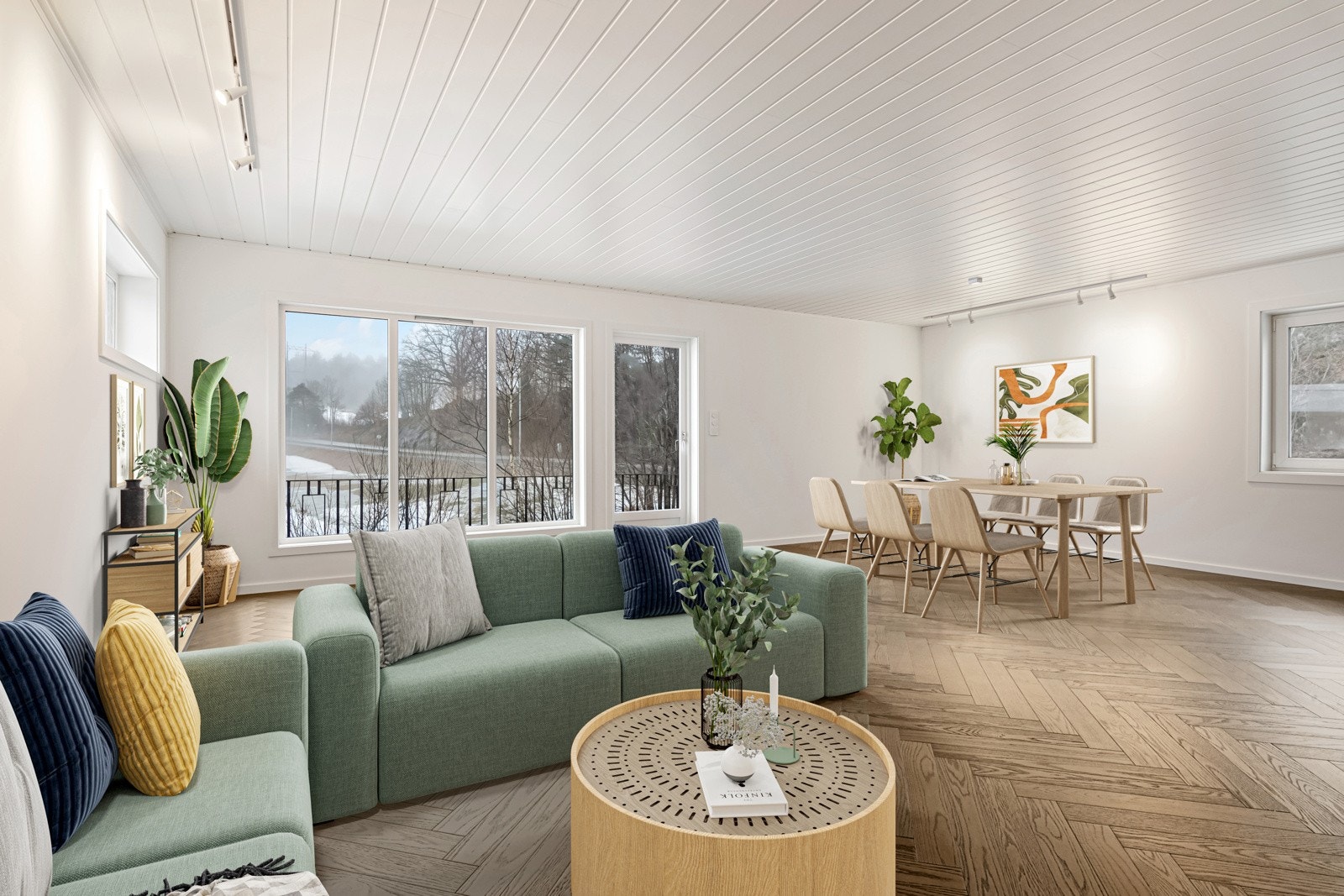 Digital styling / Stuen er lys og innbydende og har utgang til en sørvestvendt terrasse. Galleribilde