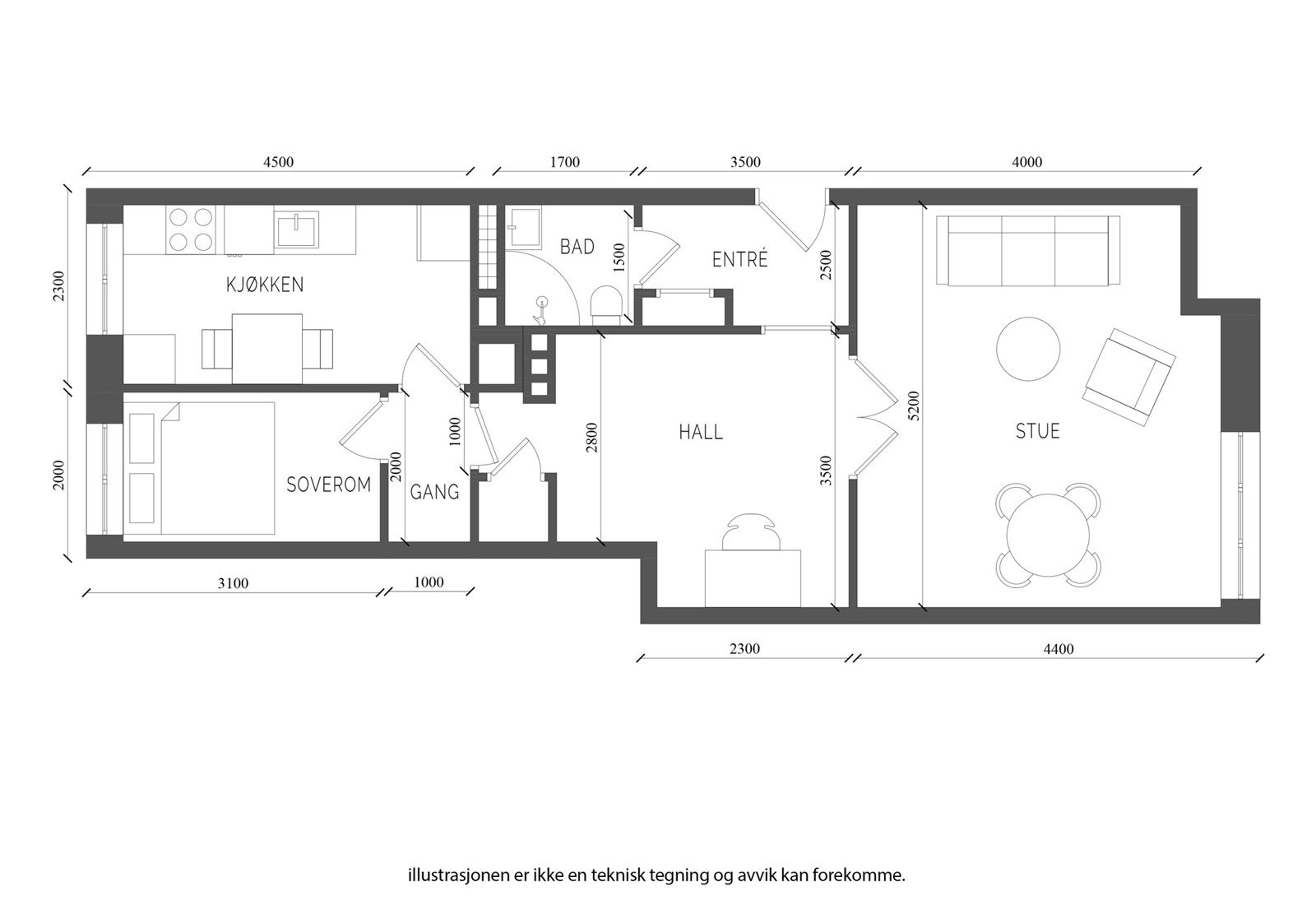 Målsatt plantegning. Galleribilde