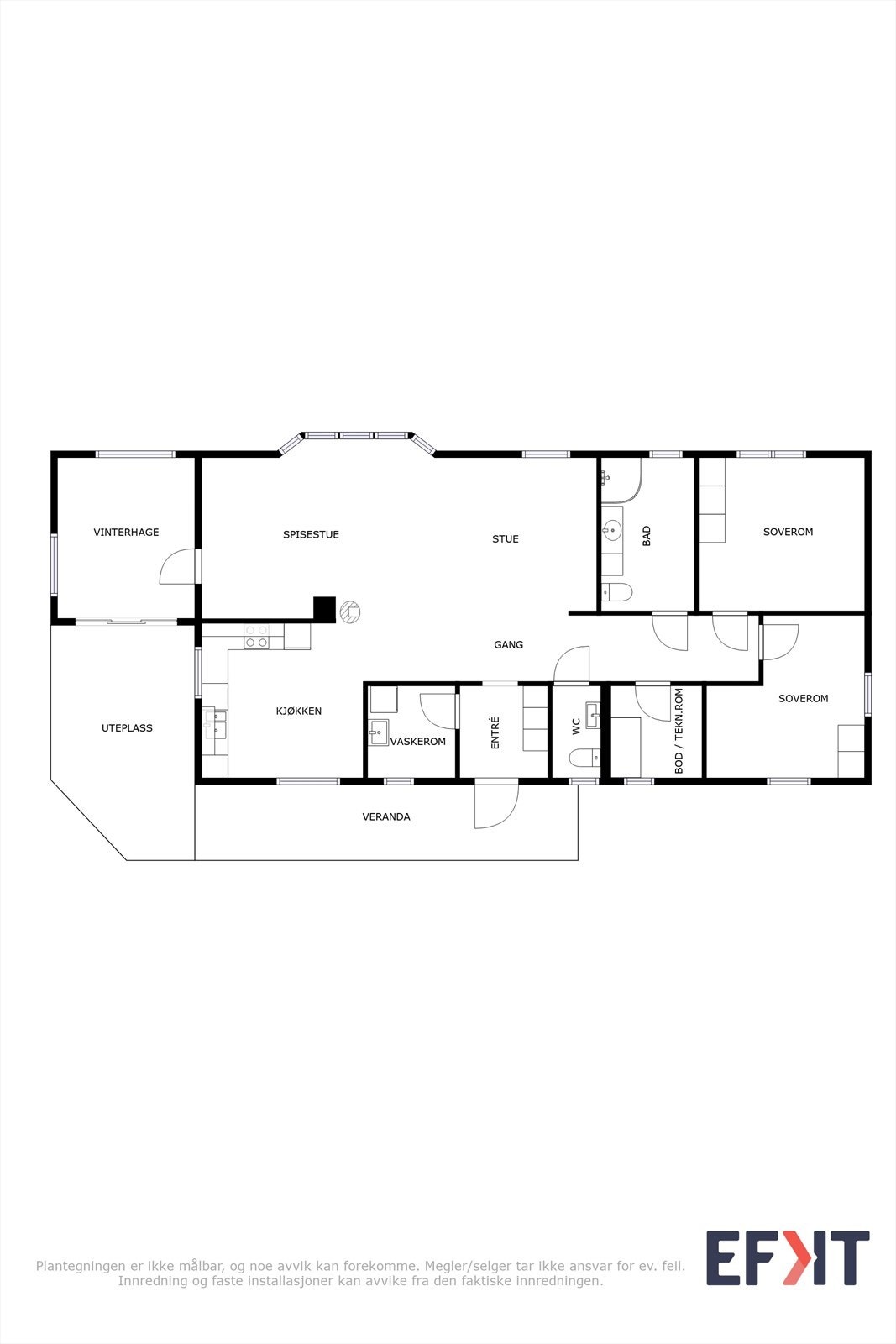 Plantegning - Opprinnelig var huset tiltenkt 3 soverom (3. soverom var der det er stue i dag). Galleribilde