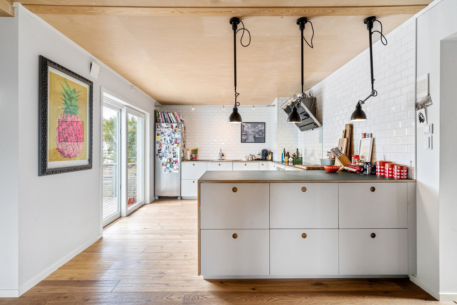 Moderne kjøkken med utgang til veranda.