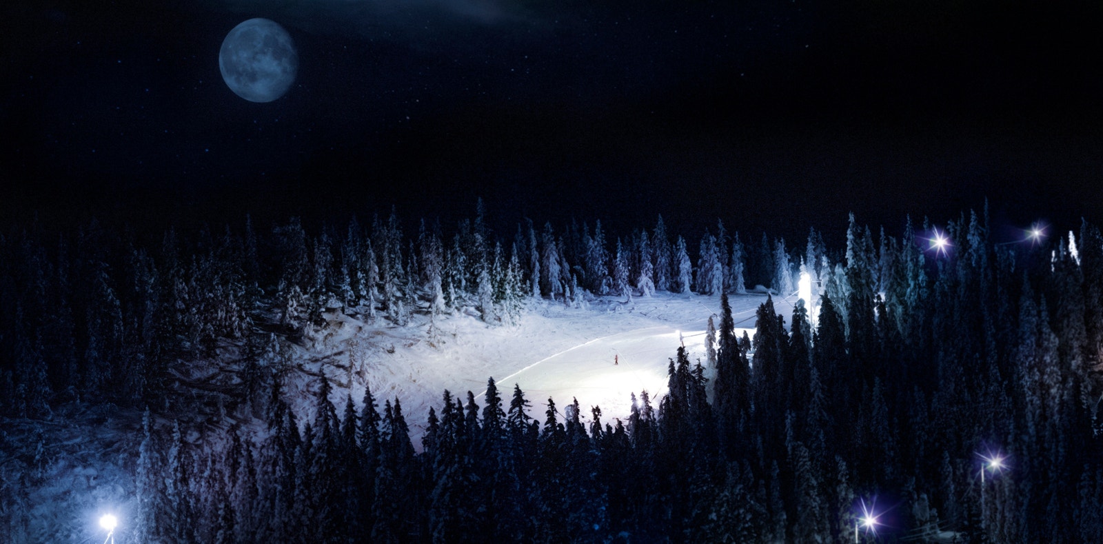 Måneskinn - og alpint. Tomta har ski inn/ut. Galleribilde