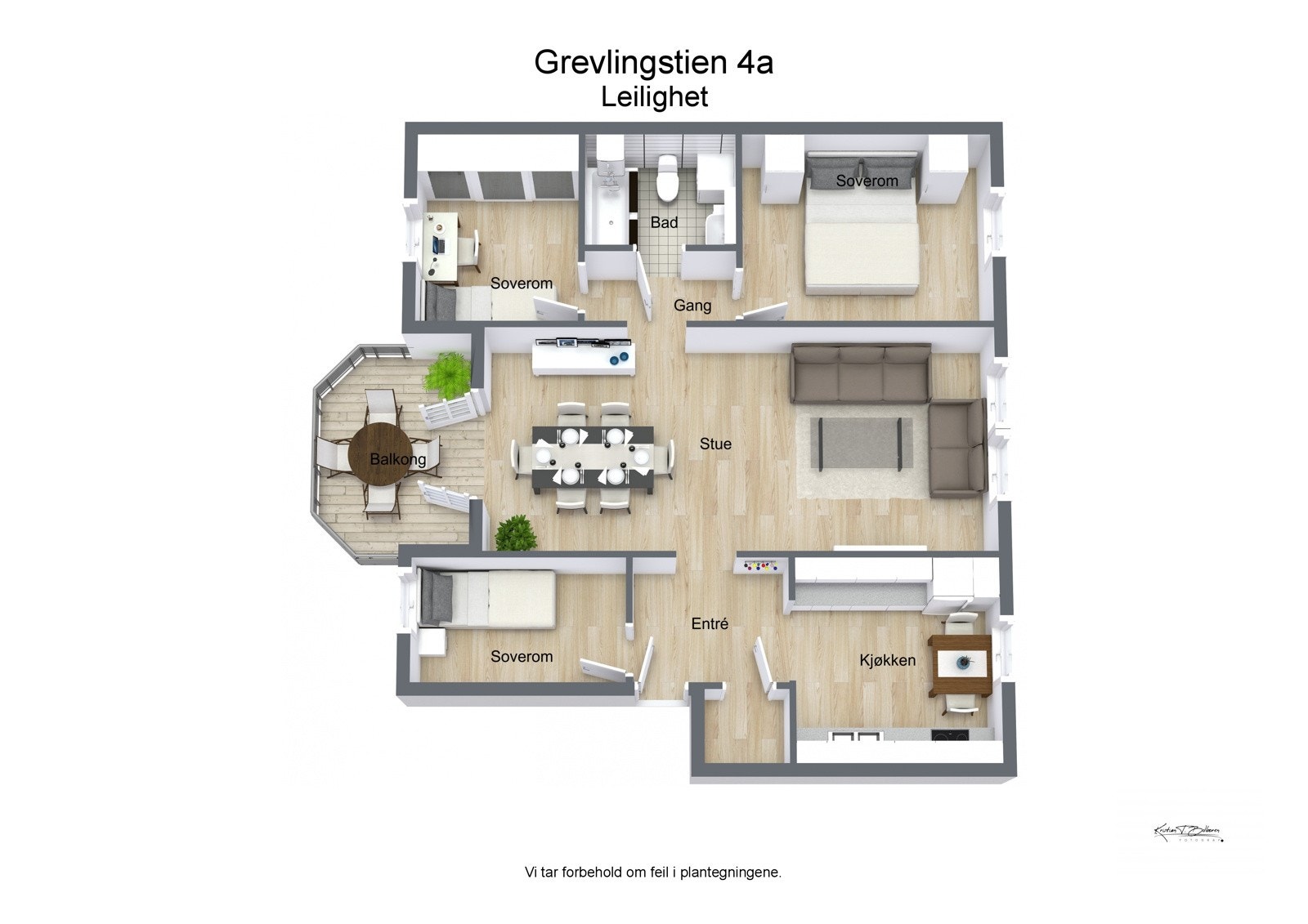Grevlingstien 4a - 3D plantegning Galleribilde