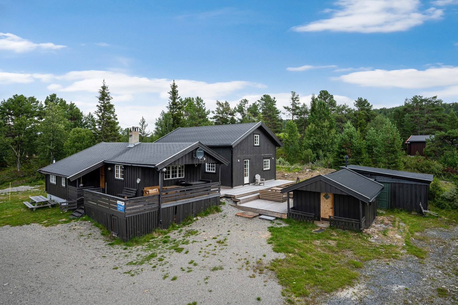 Velkommen til Børkdalsvegen 348! Her får man en ny hytte fra 2020 som er bygget sammen med en hytte fra 1981. I tillegg er det et romslig anneks samt uthus på eiendommen. Galleribilde