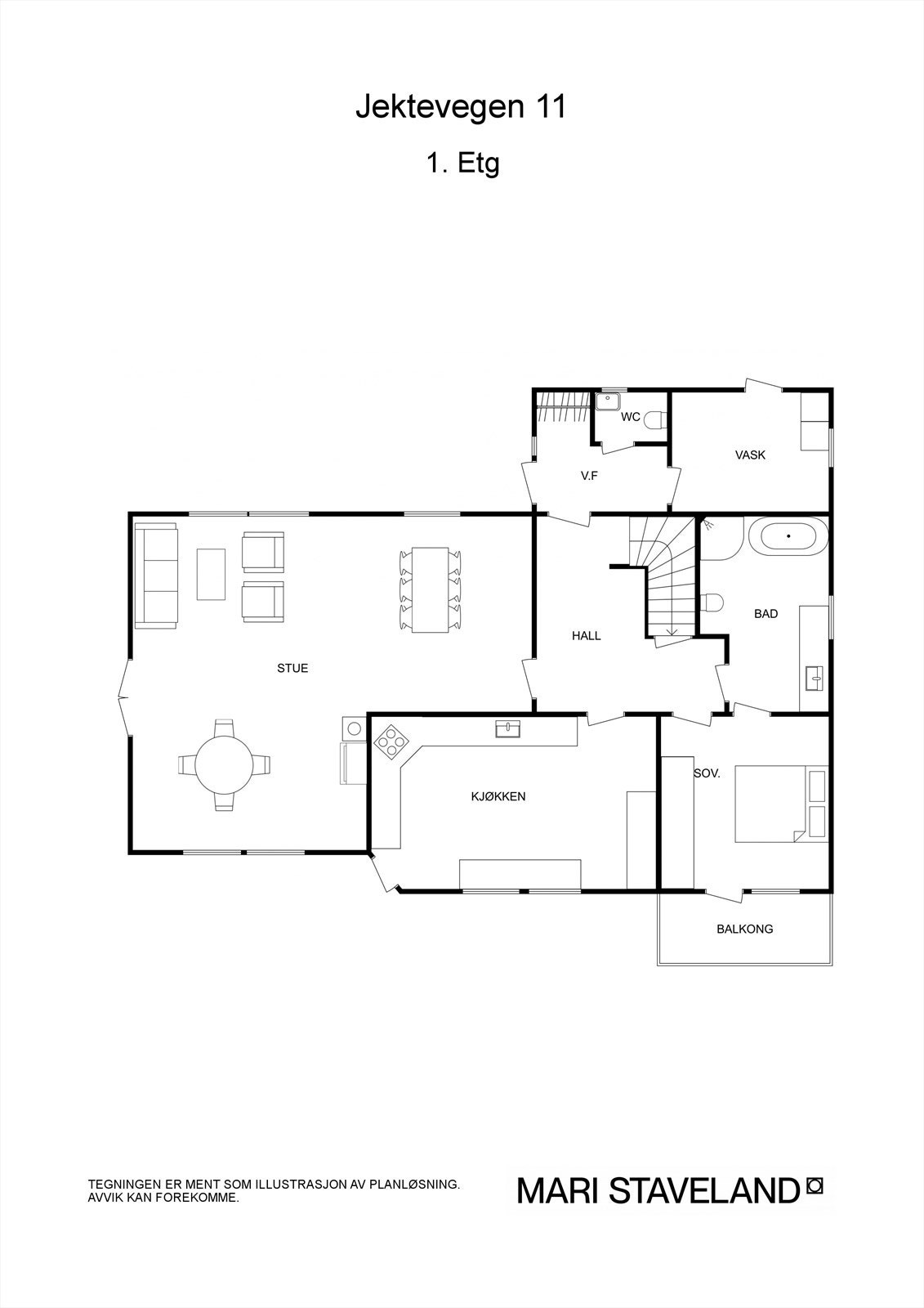 Floorplan letterhead - Jektevegen 11 - 1. Etg - 2D Floor Plan Galleribilde