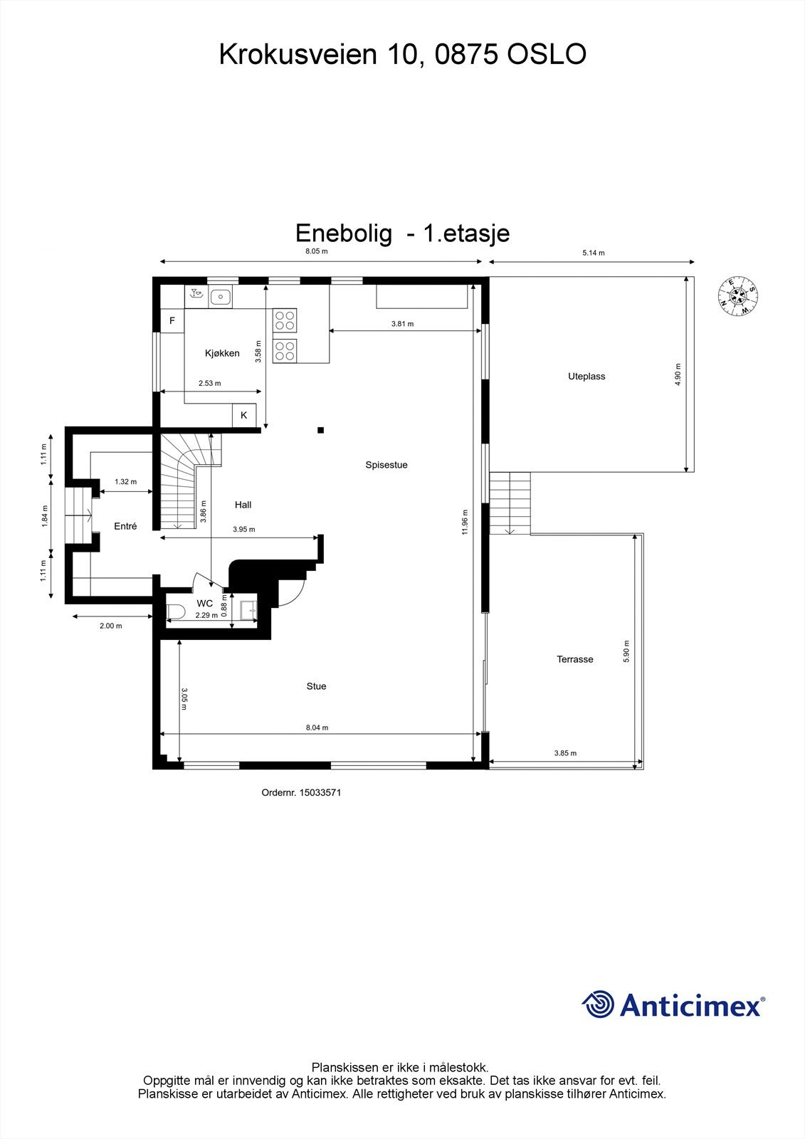 Vi starter med plantegningen, slik at du får orientert deg i boligen. Plantegning 1. etasje Galleribilde