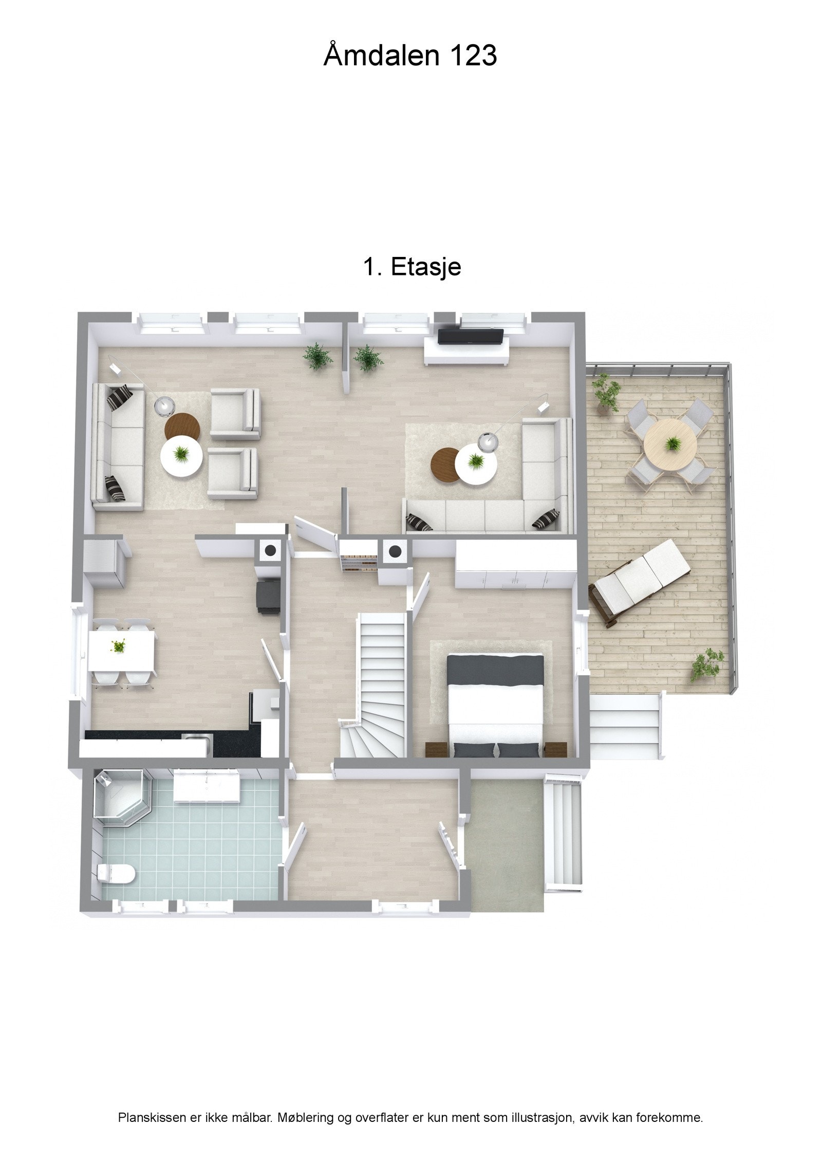 Plantegning hovedetasje (3D). Galleribilde