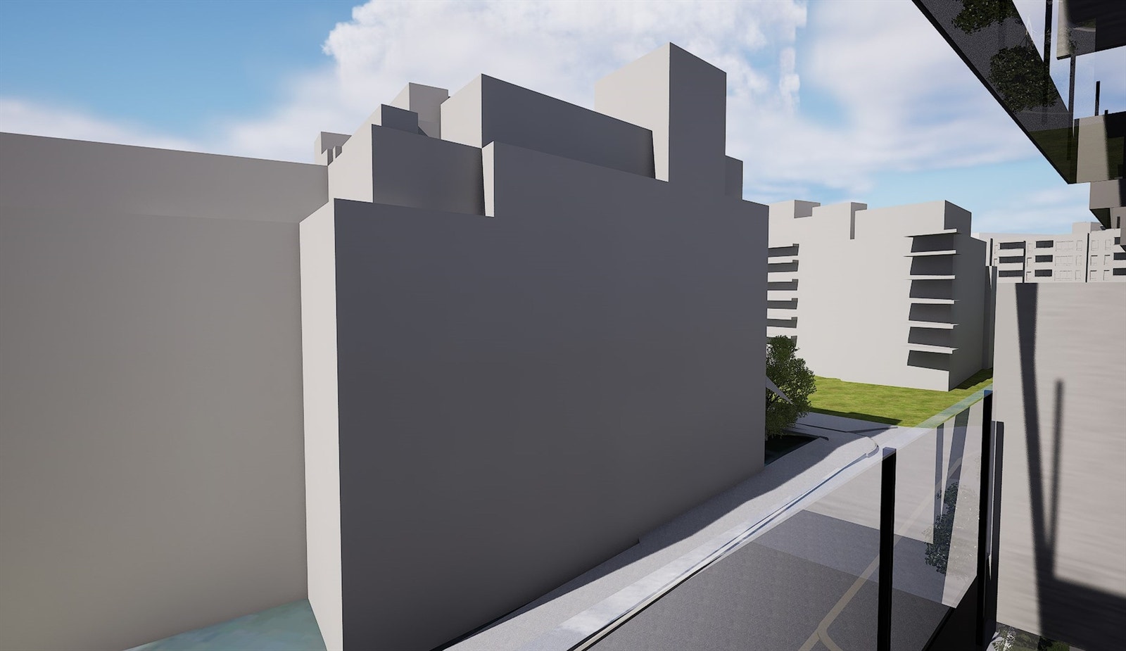 Illustrasjon av utsikt fra sørvestvendt balkong. Hentet fra simulator. Avvik kan forekomme. Galleribilde