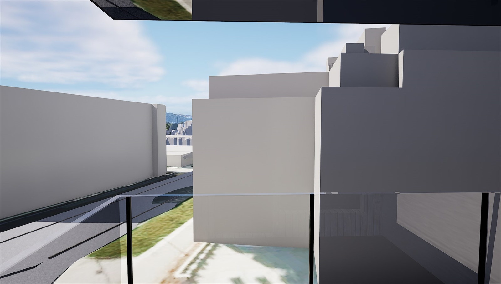 Illustrasjon av utsikt fra sørvestvendt balkong. Hentet fra simulator. Avvik kan forekomme. Galleribilde