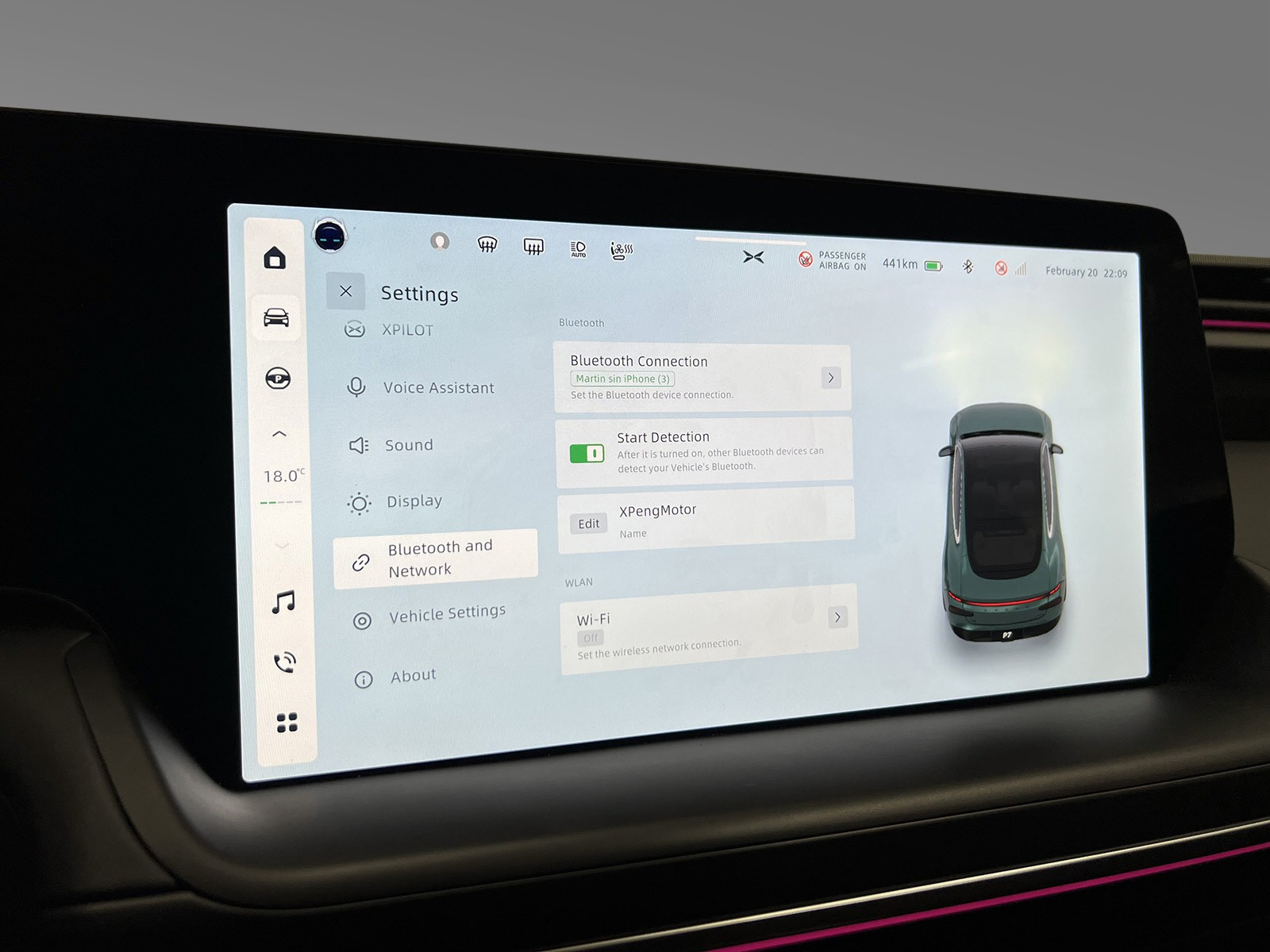 Meny for innstilling av Bluetooth og internett
