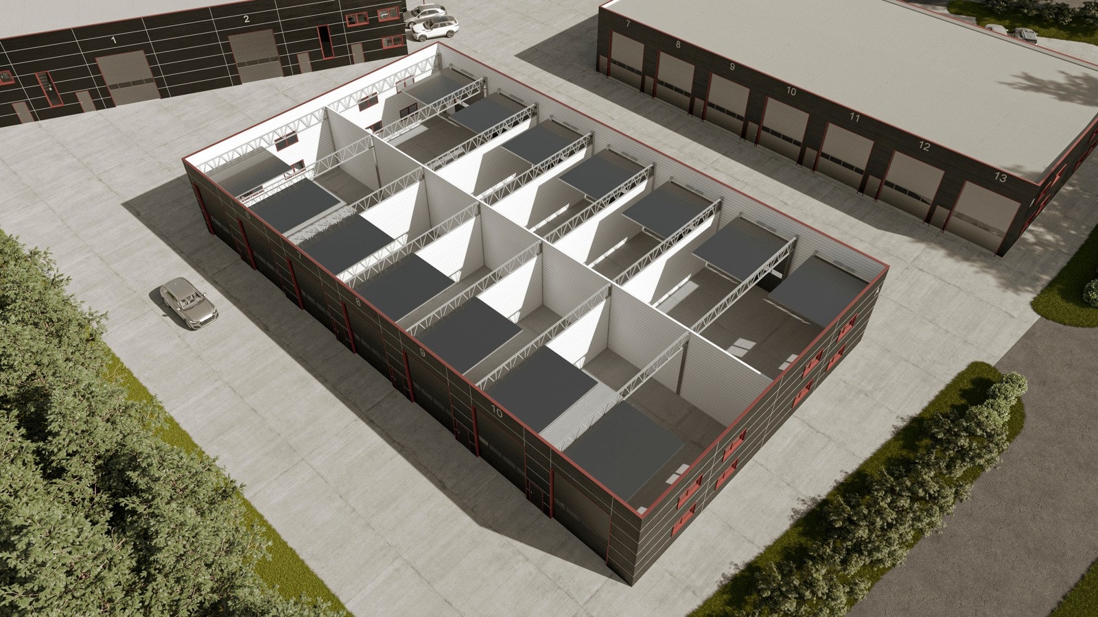 Bygg 1: 72-144m2 sett ovenfra, husk du kan slå sammen flere seksjoner Galleribilde