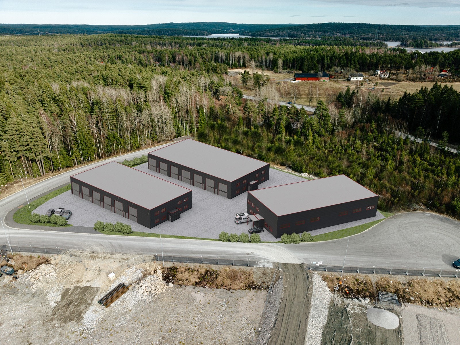 Bilde viser bygg nr 2 i front, begge byggene vil ha trekkerør for fiber lagt klart til hver seksjon Galleribilde