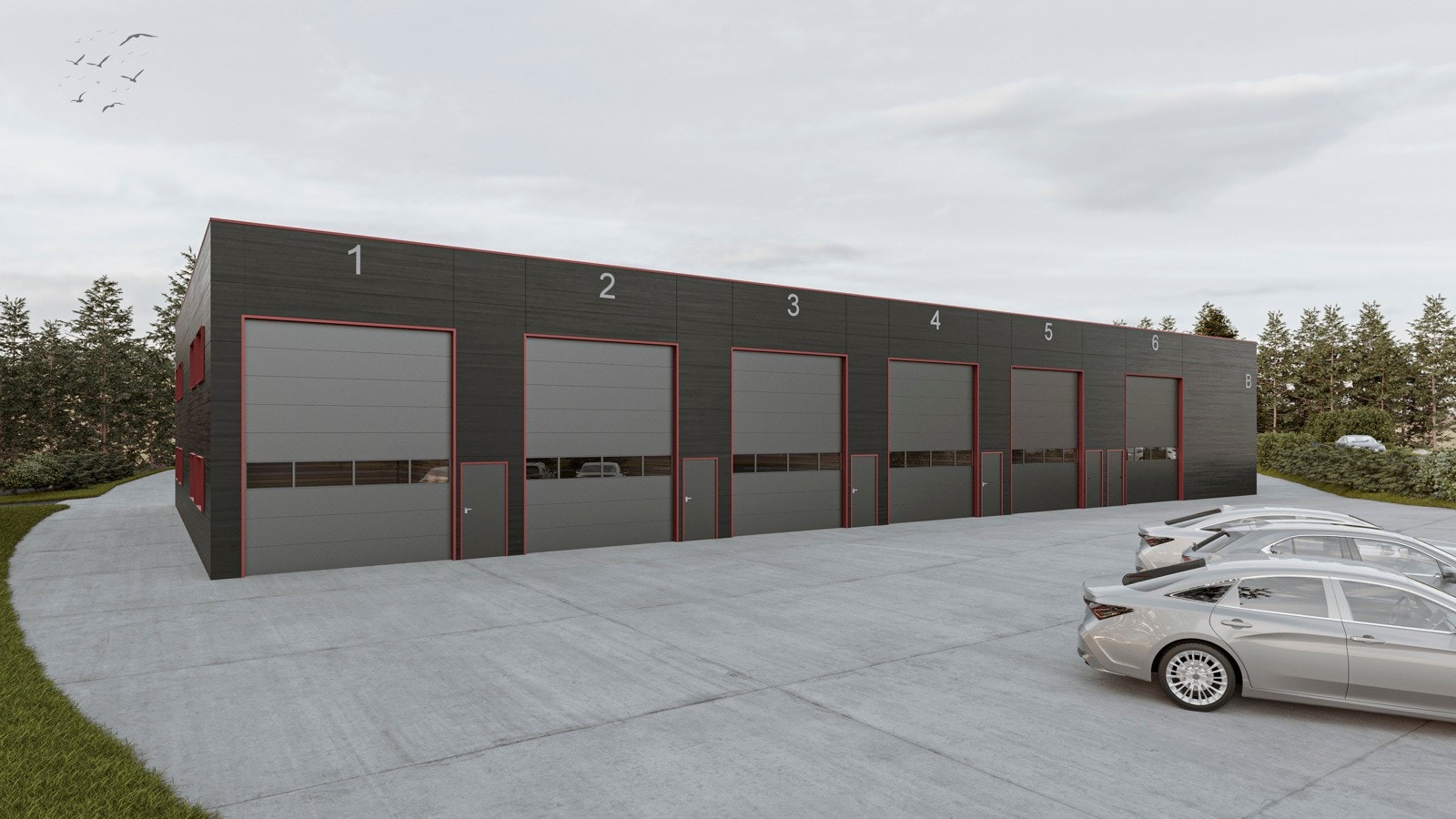 Bygg 2 sett fra vest disse seksjonene er henholdsvis 58 og 119m2 mulighet for å slå sammen flere seksjoner Galleribilde