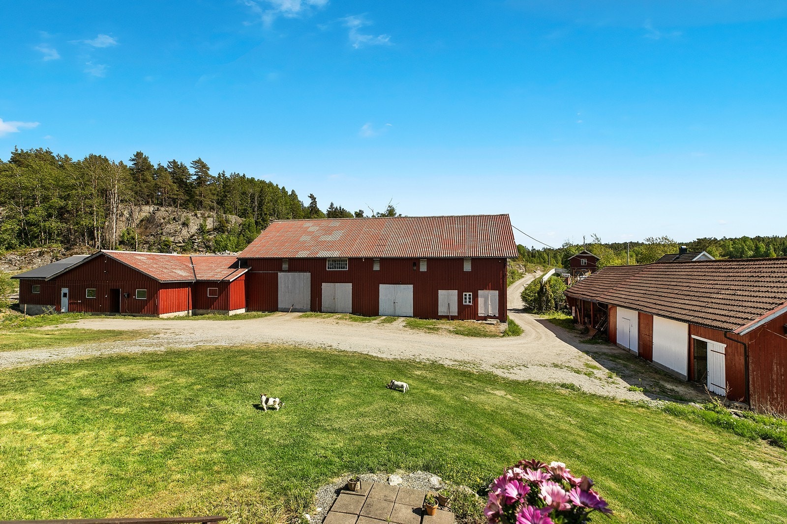 Fjøs til venstre, låven i midten og verksted/vognskjul til høyre Galleribilde