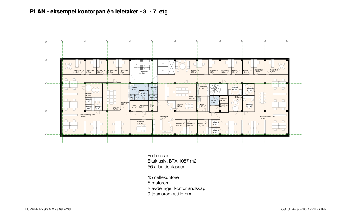 Plantegning 3.-7.etg (eksempel kontorplan én leietaker) Galleribilde