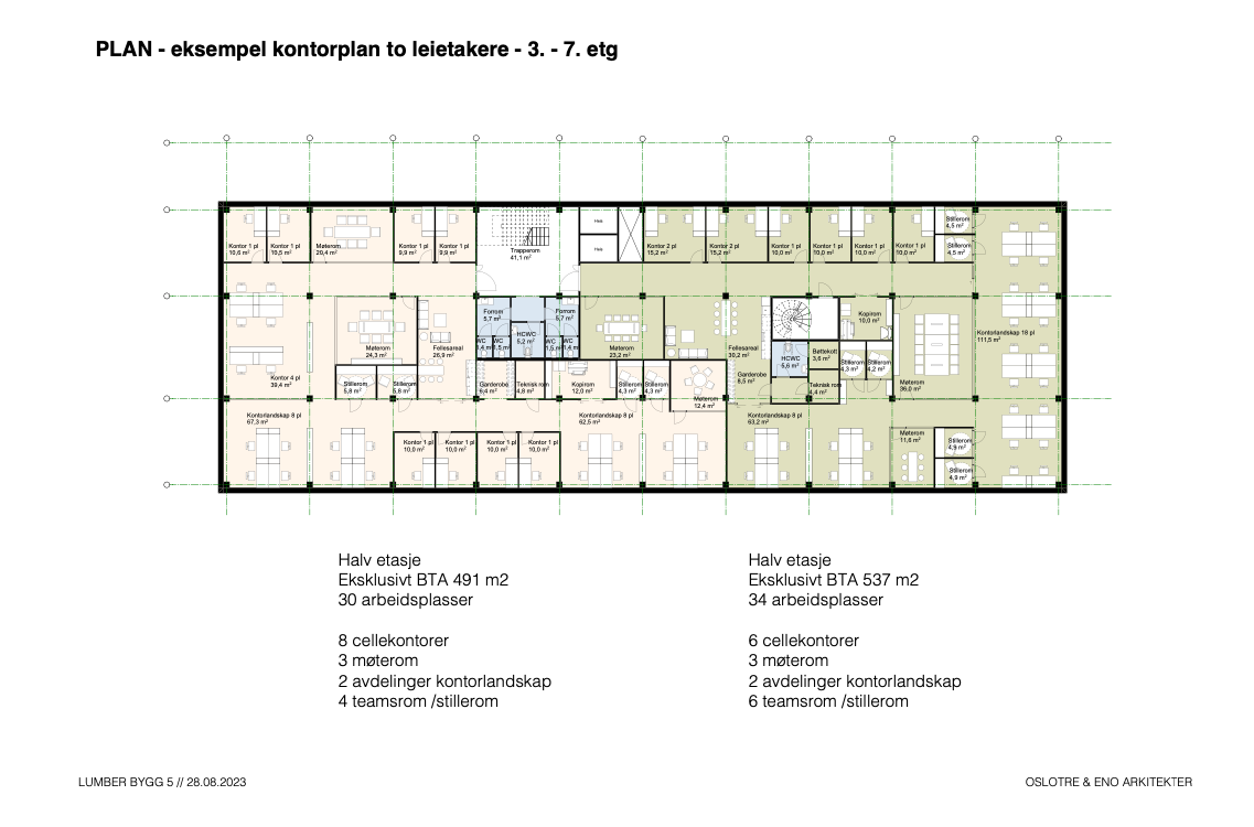 Plantegning 3.-7.etg (eksempel kontorplan to leietaker) Galleribilde