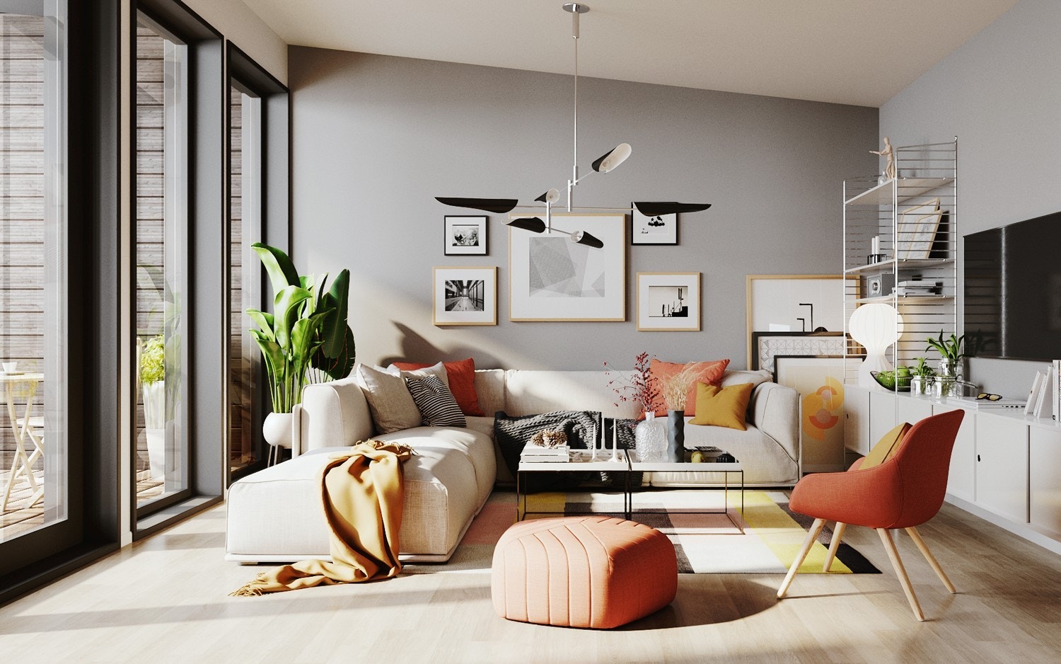 Stuen og kjøkken er med slette vegger, listefri himling og god takhøyde Galleribilde