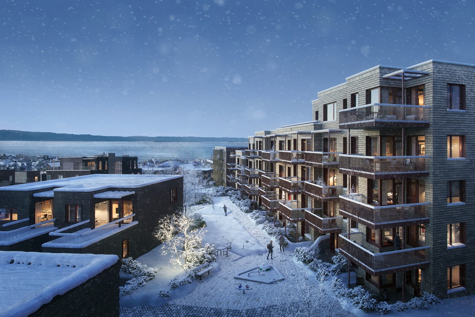 Overvik ligger med en flott utsikt ut over Trondheimsfjorden. Området vil få et stort spenn av ulike boenheter, både i størrelse og plassering. . Illustrasjon, avvik vil forekomme. Galleribilde