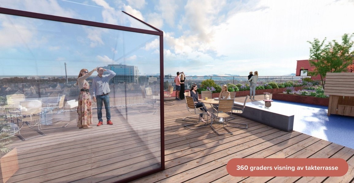 003_...toppen av kransekaka Nytepulsen du får på takterrassen, hvor du kan nyte midnattssol og nordlys, fjord, fjell og by..jpg Galleribilde