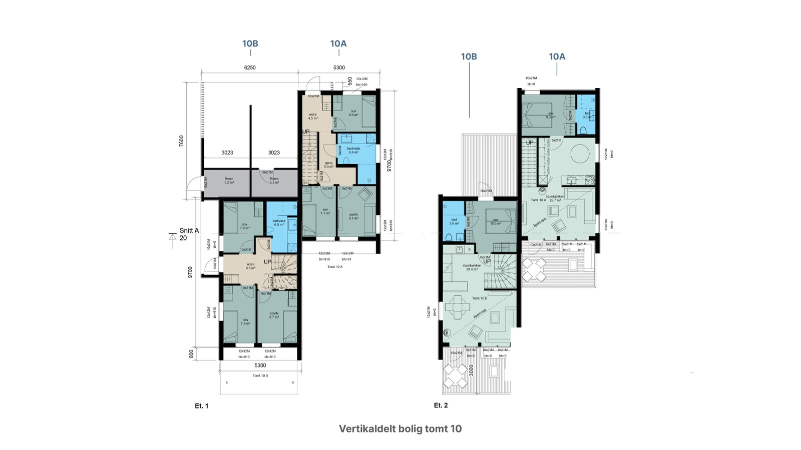Planløsning bolig 10A og 10B på tomt 10 Galleribilde