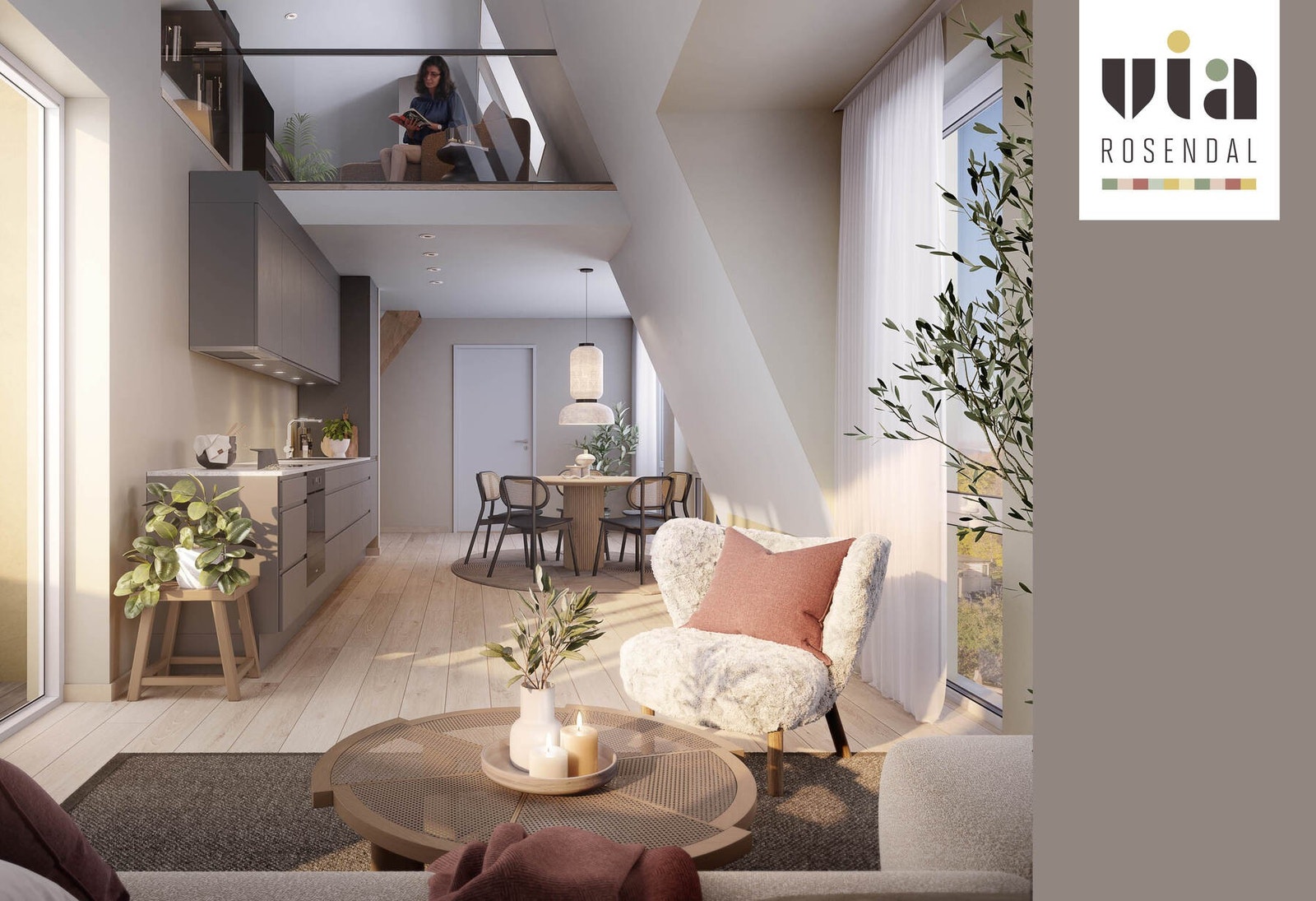 Flott illustrasjon fra toppleilighet med hemsløsning | Det gjøres oppmerksom på at hemsareal/mesanin ikke er godkjent som rom for varig opphold. Galleribilde