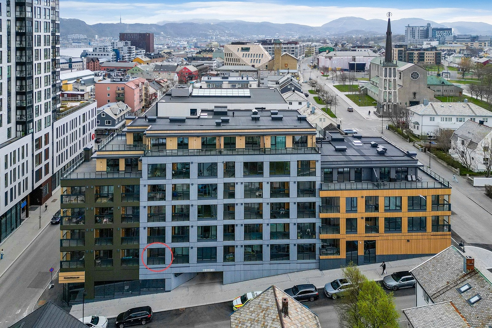 Leiligheten markert med rød sirkel Galleribilde