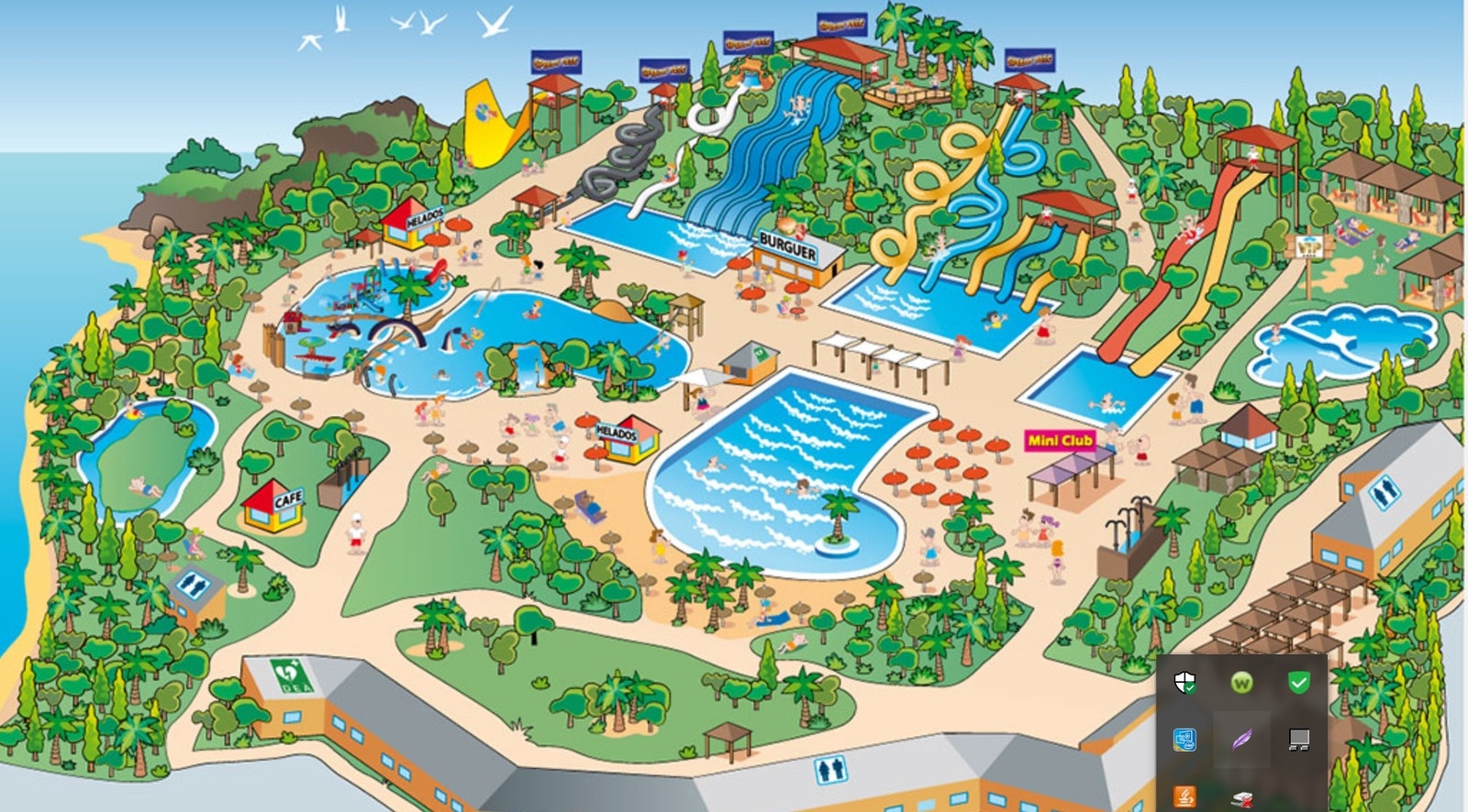 Oversiktskart fra Aquapolis badeland i Torrevieja, vår leilighet er ca 1,5 km unna. Galleribilde