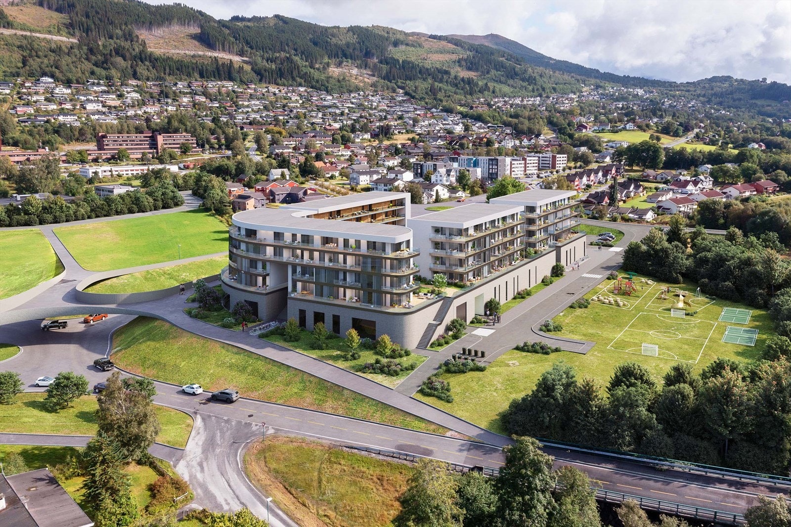 Illustrasjon av nærområde ved ferdigstillelse av ny infrastruktur og bygg 2 Galleribilde