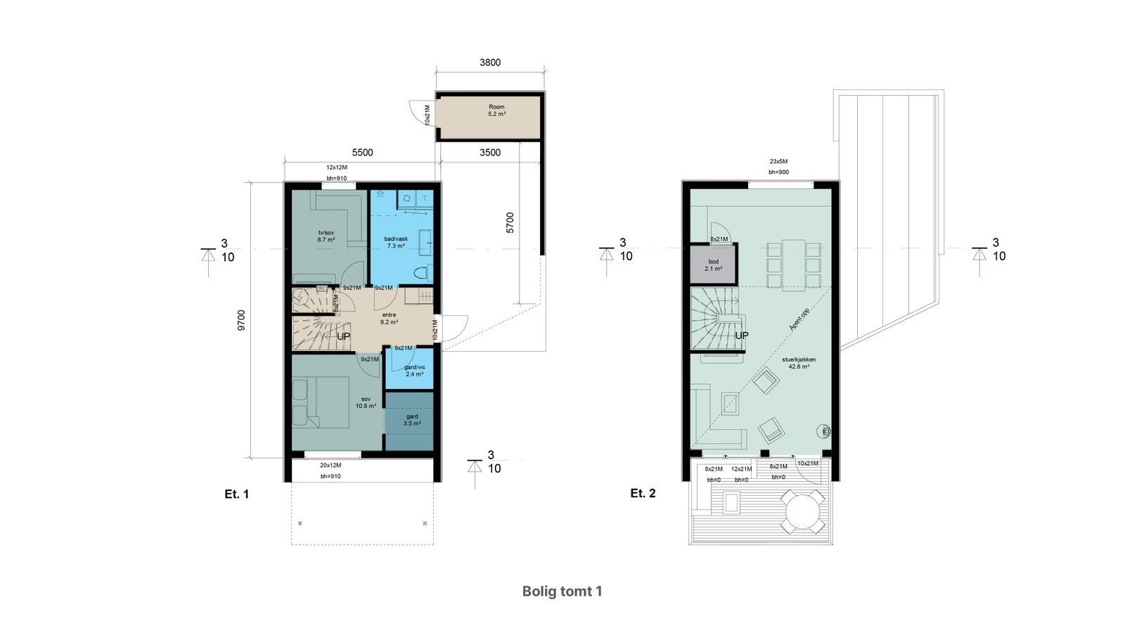 Alternativ planløsning med 2 soverom på tomt 1-4 Galleribilde