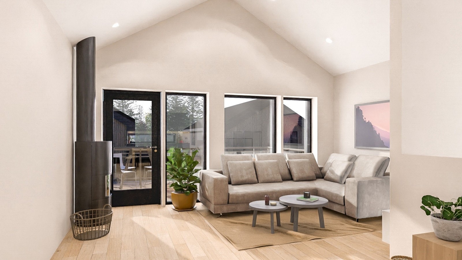 Illustrasjon av stue i 2. etasje i boligene 1-4 Galleribilde