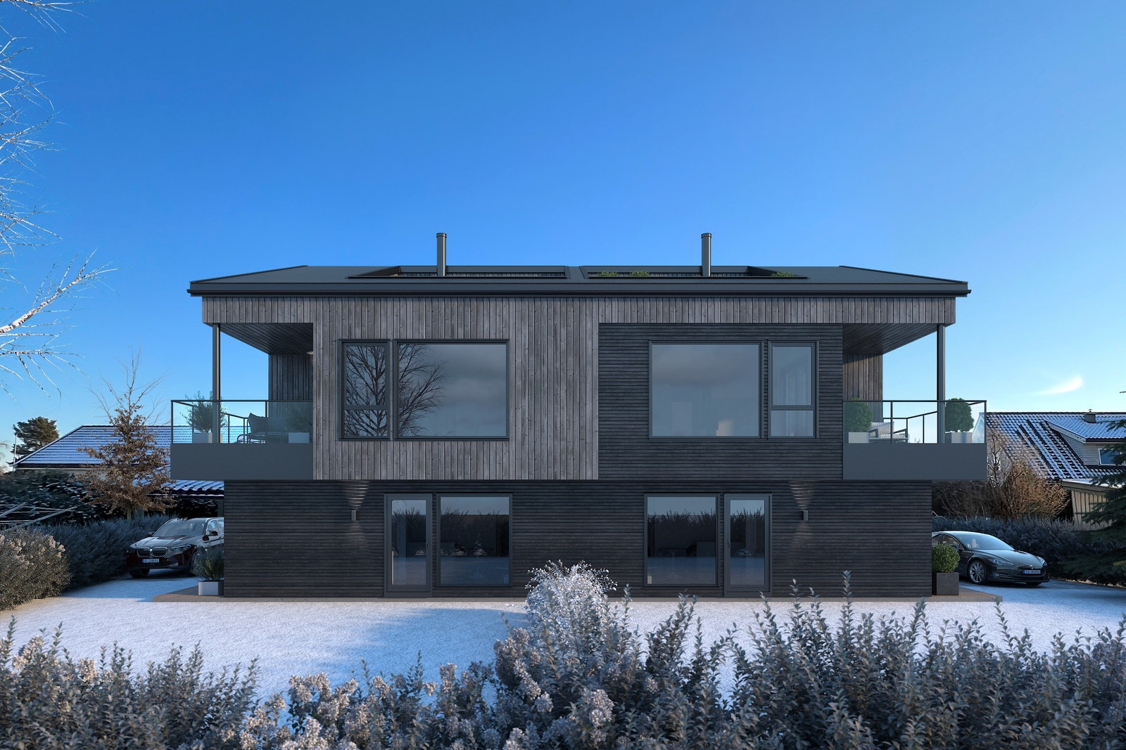 Skjermet og solrik hage til hver bolig. Eiendommen må oppleves! Illustrasjon av fasade, avvik kan forekomme. Galleribilde